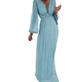 Elegant light blue sequin maxi dress with deep V-neck and long sleeves for party wear. - S / Top And Bottom / Light Blue