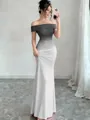 Detail view of an off-the-shoulder gradient maxi dress with short sleeves and bodycon fit - S / Top And Bottom / Gray