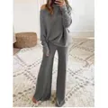 Ensemble deux pièces en maille grise avec haut à manches chauve-souris et pantalon large - S / Haut Et Bas / Gris