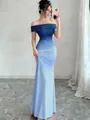Off-the-shoulder gradient blue maxi dress with bodycon fit details - S / Top And Bottom / Blue