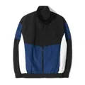 Full front view of stylish men's color-block windbreaker jacket in black, blue and white - XS / Tops / Black & Blue