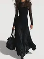 Full-length view of an elegant black slim-fit mesh dress featuring a chic layered sheer design - XS / Top And Bottom / Black