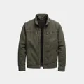 Front view of men's vintage olive green workwear jacket with multiple zippers - 3XL / Tops / Army Green