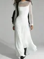 Elegant white mesh patchwork long sleeve maxi dress with a slim waist design for women - XS / Top And Bottom / White
