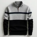 Men's half-zip color-block knit sweater with gray and black panels - S / Tops / Gray