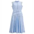 Elegant light blue maxi dress with intricate lace detailing and hollow-out design. - XS / Top And Bottom / Blue