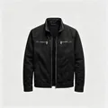 Men's casual black workwear jacket with stand collar and functional zipper detail - 3XL / Tops / Black