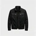 Men's casual black workwear jacket with stand collar and functional zipper detail - 3XL / Tops / Black