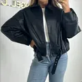 Stylish vintage black faux leather bomber jacket in an oversized fit for women - XS / Tops / Black