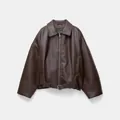 Vintage dark brown faux leather pilot bomber jacket with belted hem and zipper closure - XS / Tops / Brown