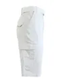 Side view detail of men's white cargo shorts with multiple pockets and belt - White
