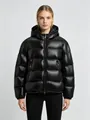 Veste matelassée noire brillante pour femme avec capuche et isolation épaisse - 3XL / Hauts / Style avec Poche Éclair / Noir