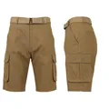 Men's summer khaki cargo shorts featuring multi-pockets and matching belt, quick-dry material - Coffee