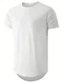 Close-up detail of white men's sports T-shirt featuring curved hem and X-stitch neckline - S / Tops / White