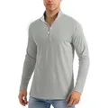 Close-up detail of a men's half-zip long sleeve sports shirt in a quick-dry grey fabric - S / Tops / Light Gray