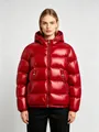 Premium glossy red hooded puffer jacket with thick insulation for outdoor winter warmth - 3XL / Tops / Zipper Pocket Style / Red