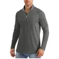 Dettaglio della maglia sportiva da uomo a maniche lunghe con mezza zip ad asciugatura rapida - Grigio scuro