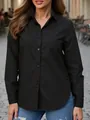 Elegante zwarte damesoverhemd met lange mouwen voor werk met een klassiek knoopontwerp - XS / Tops / Zwart