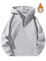 Detail van grijze hoodie met halve rits en een warme thermische fleece voering binnen - S / Tops / Grijs