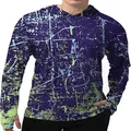 Detail of men's quick-dry sun protection fishing hoodie with abstract purple pattern - S / Tops / Purple Abstract Splatter Print