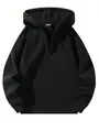Vooraanzicht van een zwarte hoodie met halve rits met zachte fleece en verlaagde schouders - S / Tops / Zwart