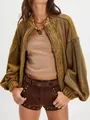 Close-up view showing the rich knit texture of a vintage mustard yellow oversized cardigan - Earthy Yellow