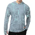 Détail d'un sweat à capuche de pêche pour hommes avec motif abstrait et passe-pouces - S / Hauts / Imprimé Lignes Géométriques Bleu Gris