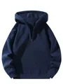 Gedetailleerd vooraanzicht van een marineblauwe oversized hoodie met halve rits voor dames - S / Tops / Marineblauw
