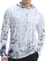 Gros plan sur le t-shirt à capuche de protection solaire pour hommes avec motif bleu abstrait - L / Hauts / Blanc