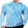 Vue détaillée de l'imprimé bleu vieilli sur le t-shirt de pêche à séchage rapide - S / Hauts / Texture Éclaboussures Bleu Ciel