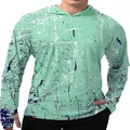 Vue détaillée d'un sweat à capuche de pêche respirant avec motif imprimé marbré - 3XL / Hauts / Imprimé Floral Vert Menthe