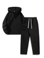 Casual zwart tweedelig trainingspak met oversized hoodie met halve rits en sportbroek - S / Boven- En Onderstuk / Zwart