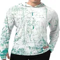 Vue détaillée de l'imprimé vert sur un sweat à capuche de pêche blanc pour hommes. - S / Hauts / Imprimé Marbré Vert Émeraude