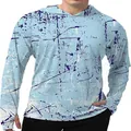 Gros plan d'un sweat à capuche de protection solaire pour homme en soie glacée - S / Hauts / Imprimé Éclaboussures Bleu Clair