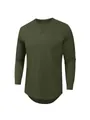 T-shirt manches longues vert olive pour homme avec ourlet arrondi et détail de point de croix - 3XL / Hauts / Vert Militaire