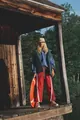 Damen Sport- und Freizeithose mit hoher Taille, weitem Bein, rot mit weißen Seitenstreifen - Orange