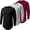 Set of three men's long-sleeve t-shirts in black, grey, and maroon colors - S / Tops / Black + Light Gray + Wine Red