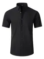 Classic black men's short sleeve business casual button-down shirt with collar - 38 / Tops / Black
