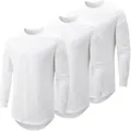 Lot de 3 t-shirts blancs à manches longues pour hommes avec col rond et ourlet arrondi. - S / Hauts / 3 Pièces/Paquet / Blanc