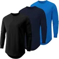 Vue détaillée montrant trois options de couleur pour t-shirts de sport hommes - S / Hauts / Noir, Bleu Marine, Bleu