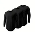 Lot de trois t-shirts noirs à manches longues pour hommes avec col rond. - S / Hauts / 3 Pièces/Paquet / Noir