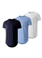 Three-pack men's curved hem t-shirts in navy, light blue, and white colors. - S / Tops / 3-Pack / Navy Blue, Light Blue, White (HTC-04)
