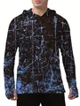 Sweat à capuche de pêche anti-UV pour homme, séchage rapide avec imprimé bleu et passe-pouces - S / Hauts / Imprimé Éclaboussures Noir Bleu