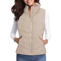Veste matelassée sans manches beige à col montant pour femme, idéale pour l'hiver - S / Hauts / Blanc Cassé