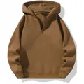 Bruine oversized hoodie voor dames met een halve rits en een warme zachte fleece voering. - 3XL / Tops / koffiekleur