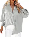 Elegant women's vertical striped shirt featuring flare sleeves and smocked cuffs - Gray (Lace Flare Sleeve)