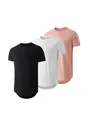 Premium men's short sleeve athletic T-shirts with curved hem in black white and pink - S / Tops / 3-Pack / Black+White+Pink