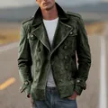 Close-up of a men's dark green double-breasted military-style jacket with antique buttons - S / Tops / Army Green