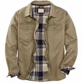 Front view of men's heavy khaki canvas jacket with plaid flannel lining and chest pockets - M / Tops / Gray