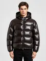 Men's shiny brown hooded puffer jacket for winter warmth - 3XL / Tops / Brown